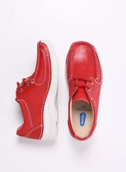 DAMES Wolky Lage Veterschoenen<Roll Shoe - rood effectleer