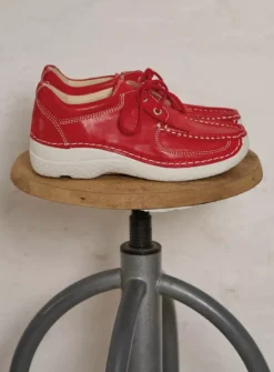 DAMES Wolky Lage Veterschoenen<Roll Shoe - rood effectleer