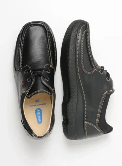 DAMES Wolky Lage Veterschoenen<Roll Shoe - zwart leer