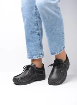 DAMES Wolky Lage Veterschoenen<Roll Shoe - zwart leer