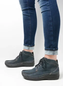 DAMES Wolky Hoge Veterschoenen|Herfst/Winter<Roll Shoot - blauw nubuck