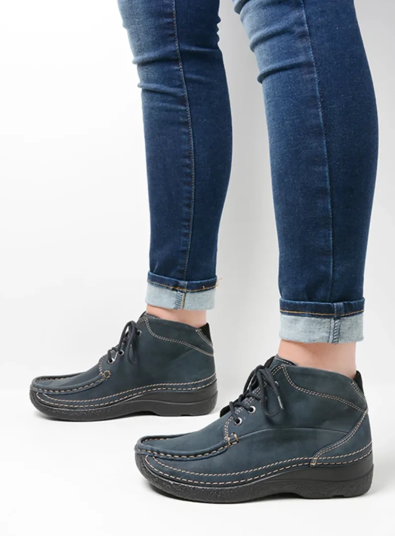 DAMES Wolky Hoge Veterschoenen|Herfst/Winter<Roll Shoot - blauw nubuck