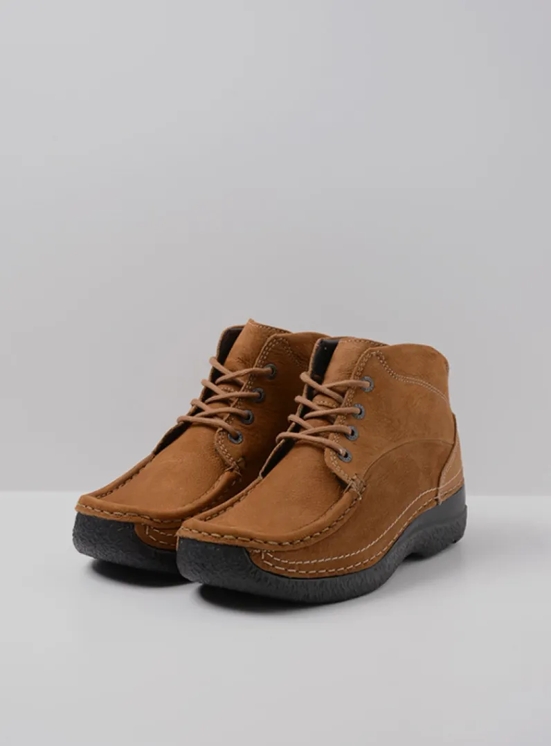 DAMES Wolky Hoge Veterschoenen|Herfst/Winter<Roll Shoot - cognac nubuck