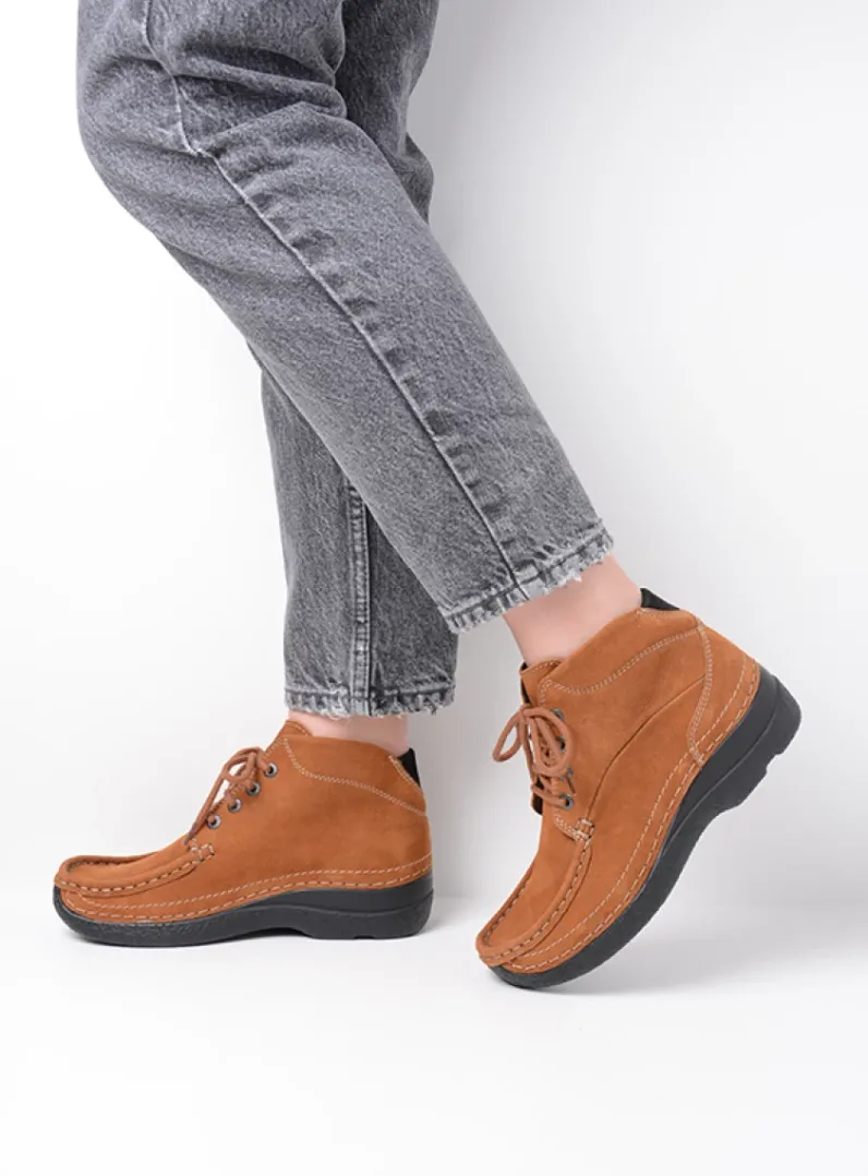 DAMES Wolky Hoge Veterschoenen|Herfst/Winter<Roll Shoot - cognac nubuck