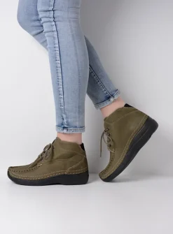 DAMES Wolky Hoge Veterschoenen|Herfst/Winter<Roll Shoot - pesto groen nubuck