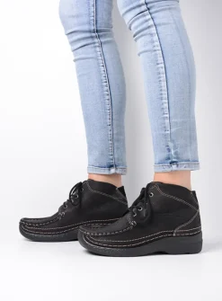 DAMES Wolky Hoge Veterschoenen|Herfst/Winter<Roll Shoot - zwart nubuck