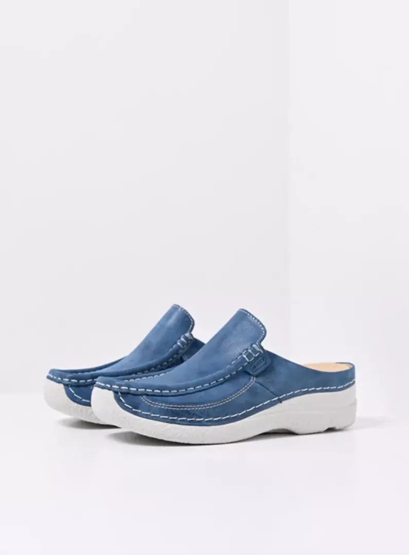 DAMES Wolky Slippers|Klompen<Roll Slide - blauw effectleer
