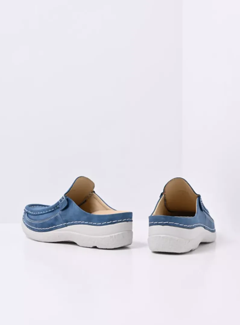 DAMES Wolky Slippers|Klompen<Roll Slide - blauw effectleer