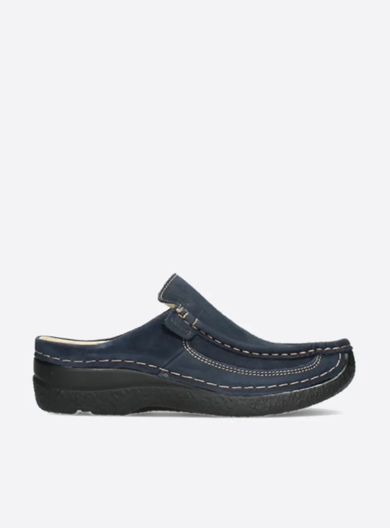 DAMES Wolky Slippers|Klompen<Roll Slide - blauw nubuck