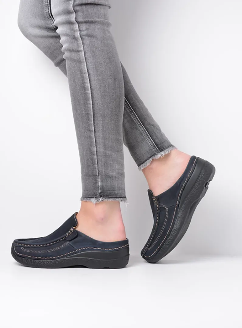 DAMES Wolky Slippers|Klompen<Roll Slide - blauw nubuck