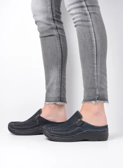 DAMES Wolky Slippers|Klompen<Roll Slide - blauw nubuck