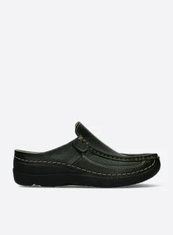 DAMES Wolky Slippers|Klompen<Roll Slide - forestgroen leer