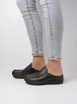 DAMES Wolky Slippers|Klompen<Roll Slide - forestgroen leer