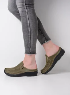 DAMES Wolky Slippers|Klompen<Roll Slide - pesto groen nubuck