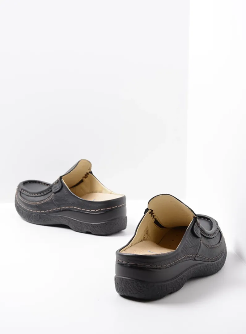 DAMES Wolky Slippers|Klompen<Roll Slide - zwart leer