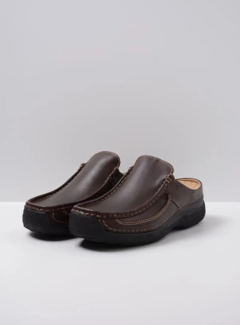 Heren Wolky Slippers Heren|Comfortschoenen Heren<Roll Slide men - bruin leer