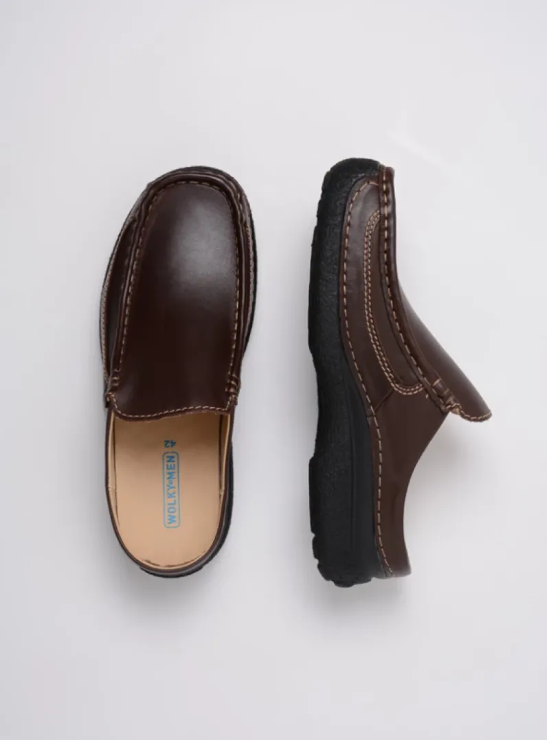 Heren Wolky Slippers Heren|Comfortschoenen Heren<Roll Slide men - bruin leer