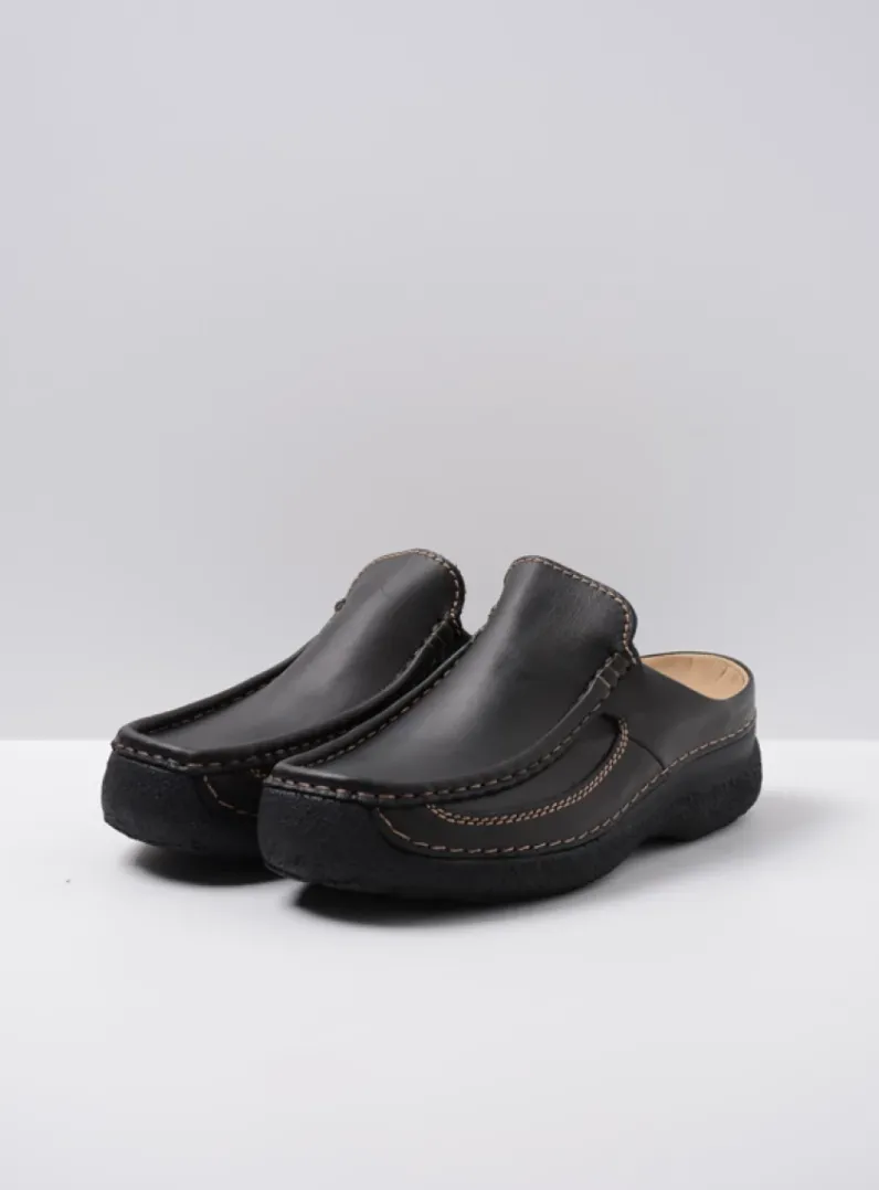 Heren Wolky Slippers Heren|Klompen Heren<Roll Slide men - zwart leer