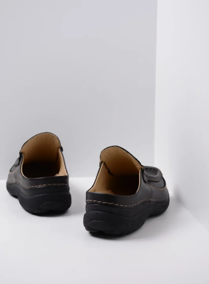 Heren Wolky Slippers Heren|Klompen Heren<Roll Slide men - zwart leer