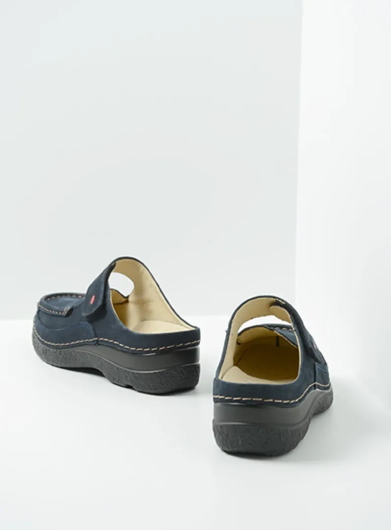 DAMES Wolky Klompen|Slippers<Roll Slipper - blauw nubuck