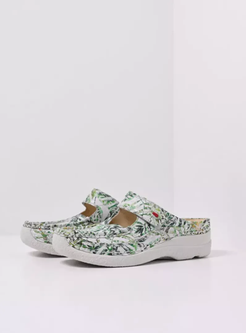 DAMES Wolky Slippers|Klompen<Roll Slipper - gebroken wit/groen nubuck