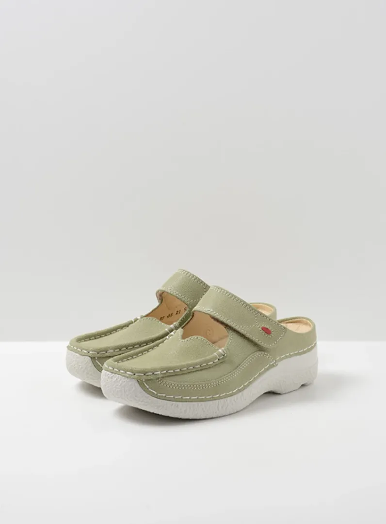 DAMES Wolky Slippers|Klompen<Roll Slipper - lichtgroen nubuck