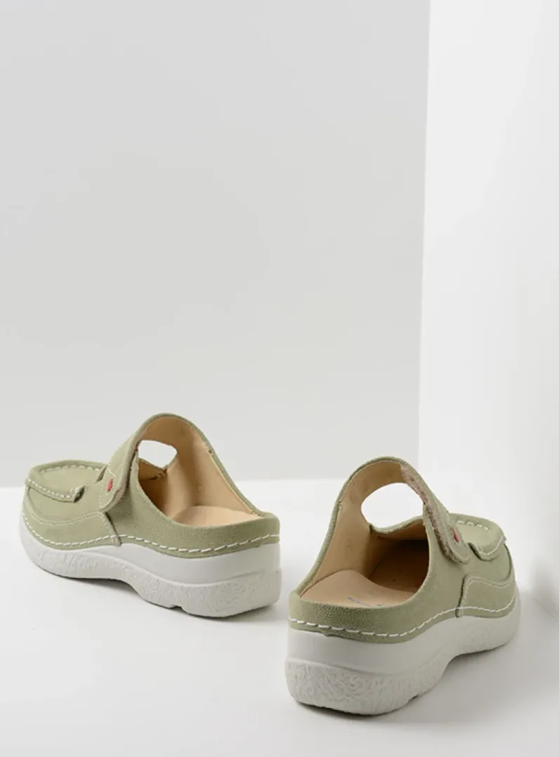 DAMES Wolky Slippers|Klompen<Roll Slipper - lichtgroen nubuck
