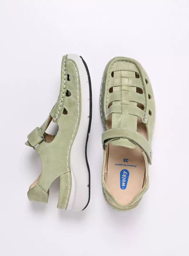 DAMES Wolky Sandalen<Rolling Sun - lichtgroen effectleer