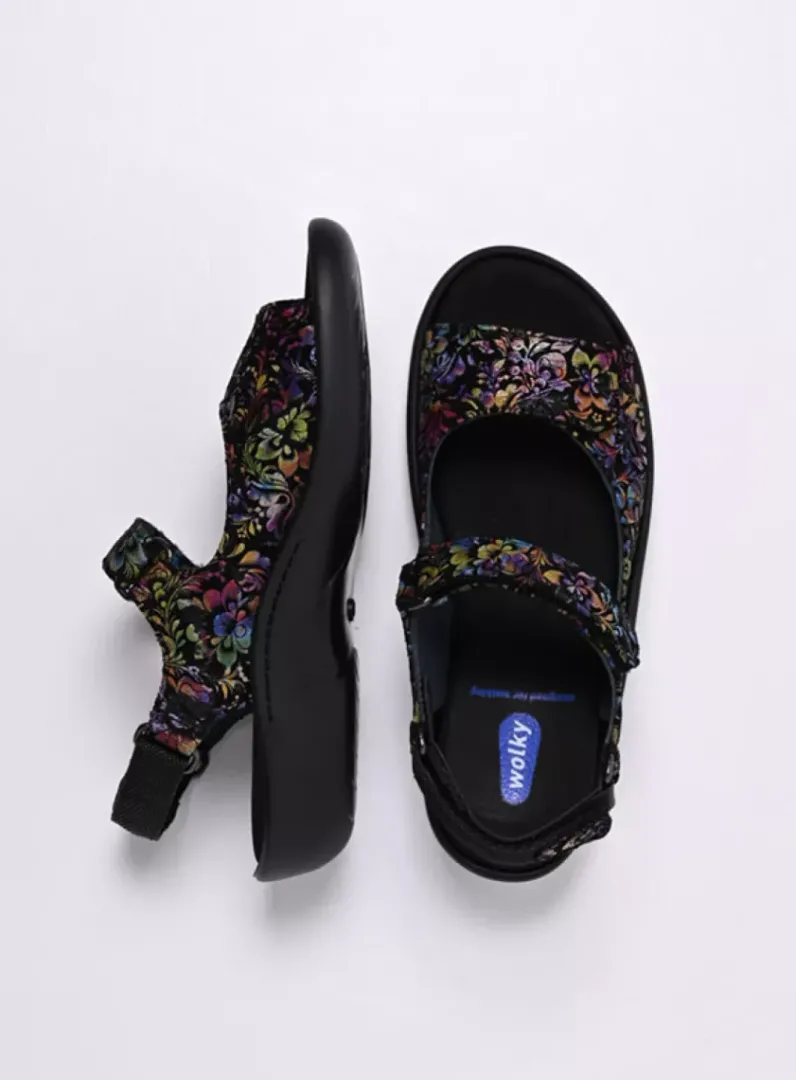 DAMES Wolky Sandalen<Salvia - zwart/multi flower nubuck