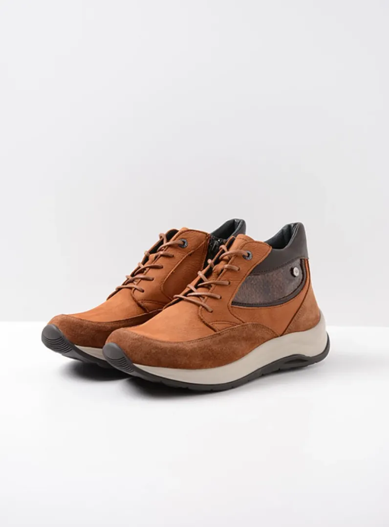 DAMES Wolky Hoge Veterschoenen|Wandelschoenen<Scone - cognac combi leer