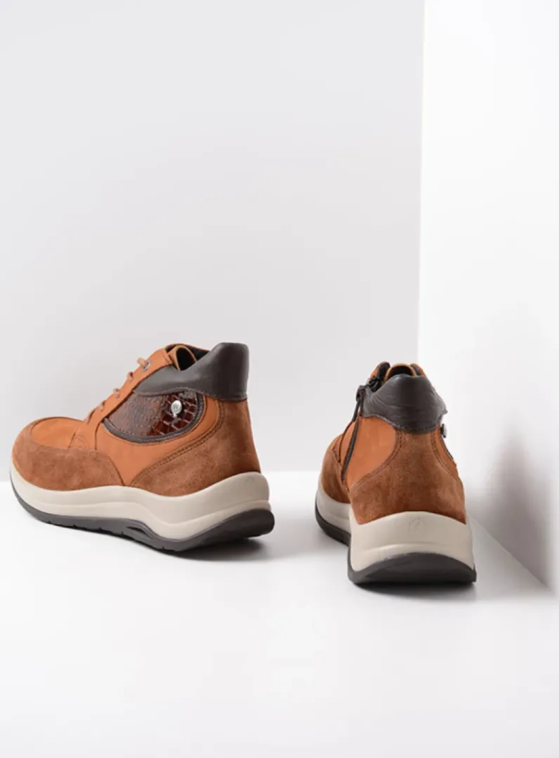 DAMES Wolky Hoge Veterschoenen|Wandelschoenen<Scone - cognac combi leer