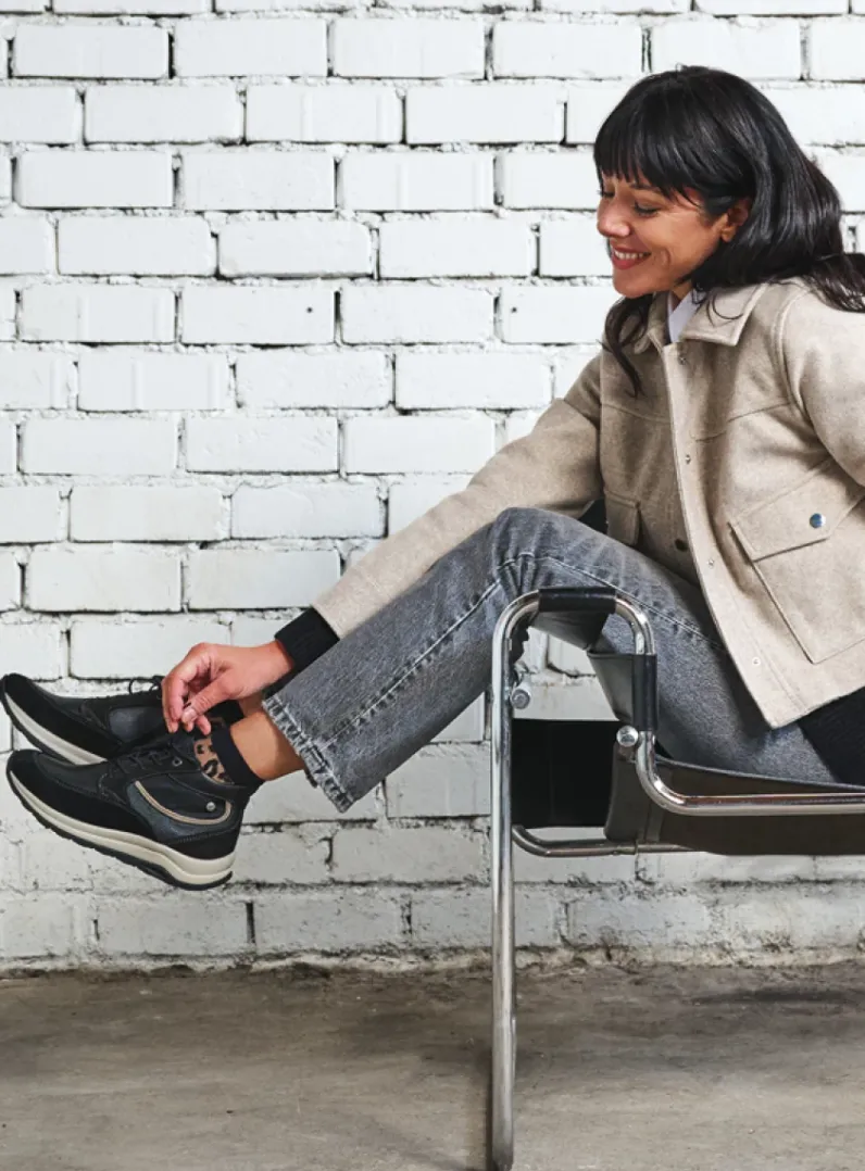 DAMES Wolky Hoge Veterschoenen|Wandelschoenen<Scone - zwart combi leer