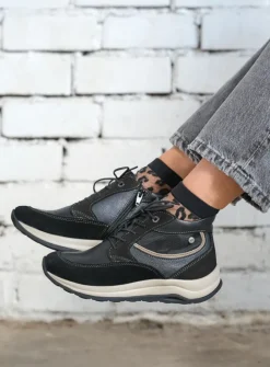 DAMES Wolky Hoge Veterschoenen|Wandelschoenen<Scone - zwart combi leer