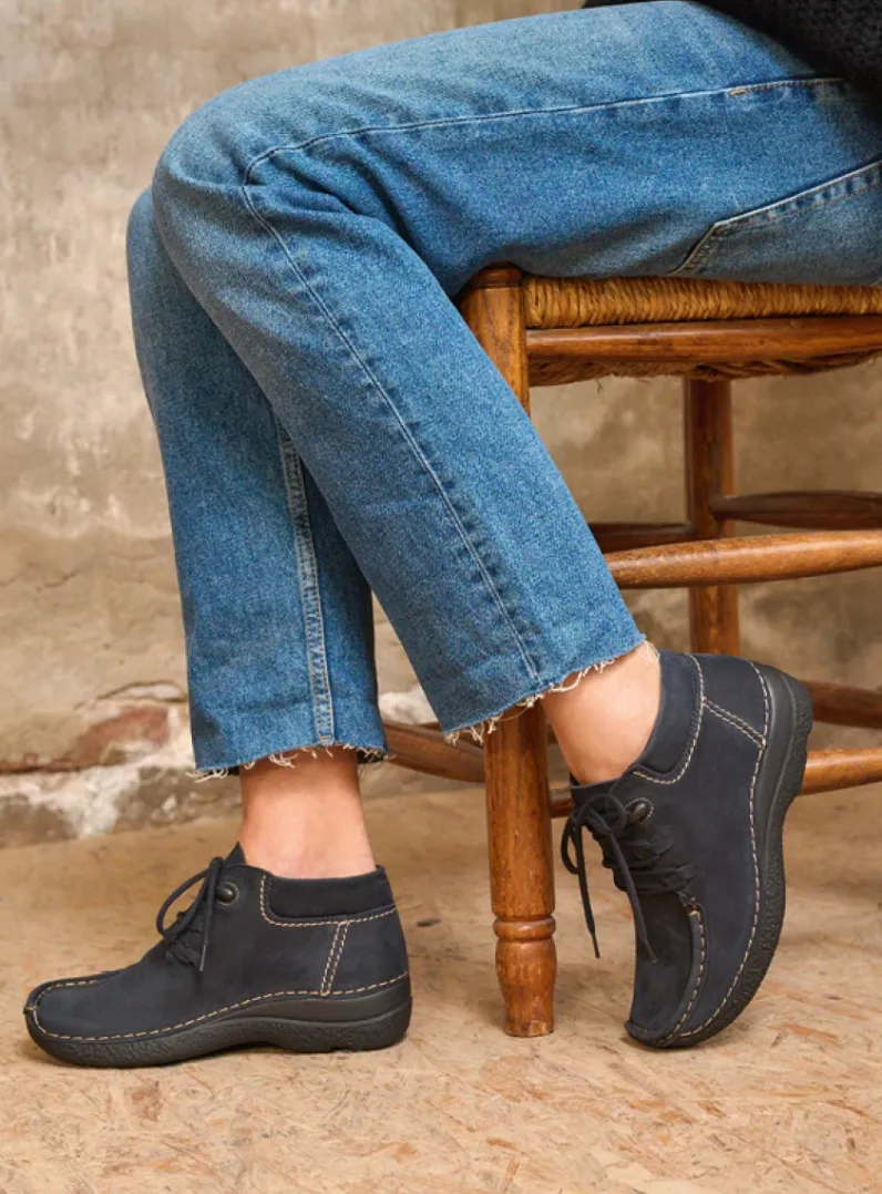 DAMES Wolky Hoge Veterschoenen|Herfst/Winter<Seamy Moc - blauw nubuck