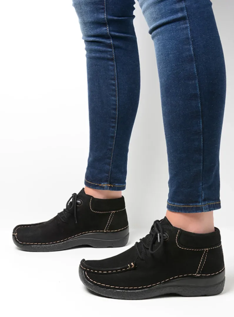DAMES Wolky Hoge Veterschoenen|Herfst/Winter<Seamy Moc - zwart nubuck