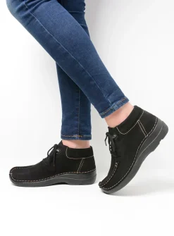 DAMES Wolky Hoge Veterschoenen|Herfst/Winter<Seamy Moc - zwart nubuck