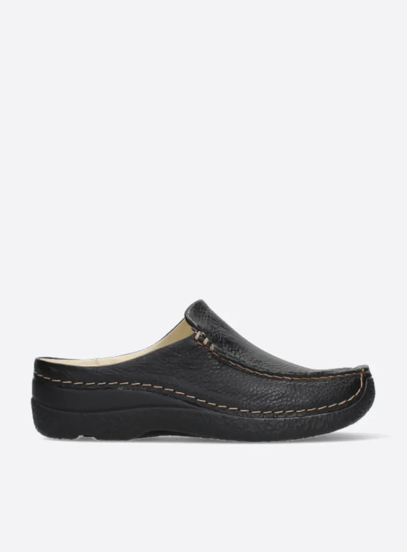 DAMES Wolky Slippers|Klompen<Seamy Slide - zwart geprint leer