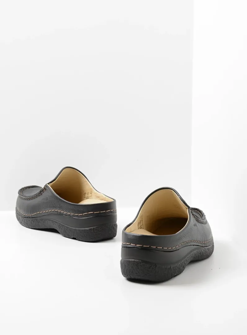 DAMES Wolky Slippers|Klompen<Seamy Slide - zwart geprint leer