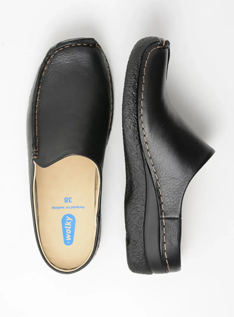 DAMES Wolky Slippers|Klompen<Seamy Slide - zwart geprint leer