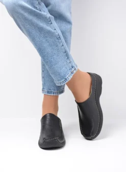 DAMES Wolky Slippers|Klompen<Seamy Slide - zwart geprint leer