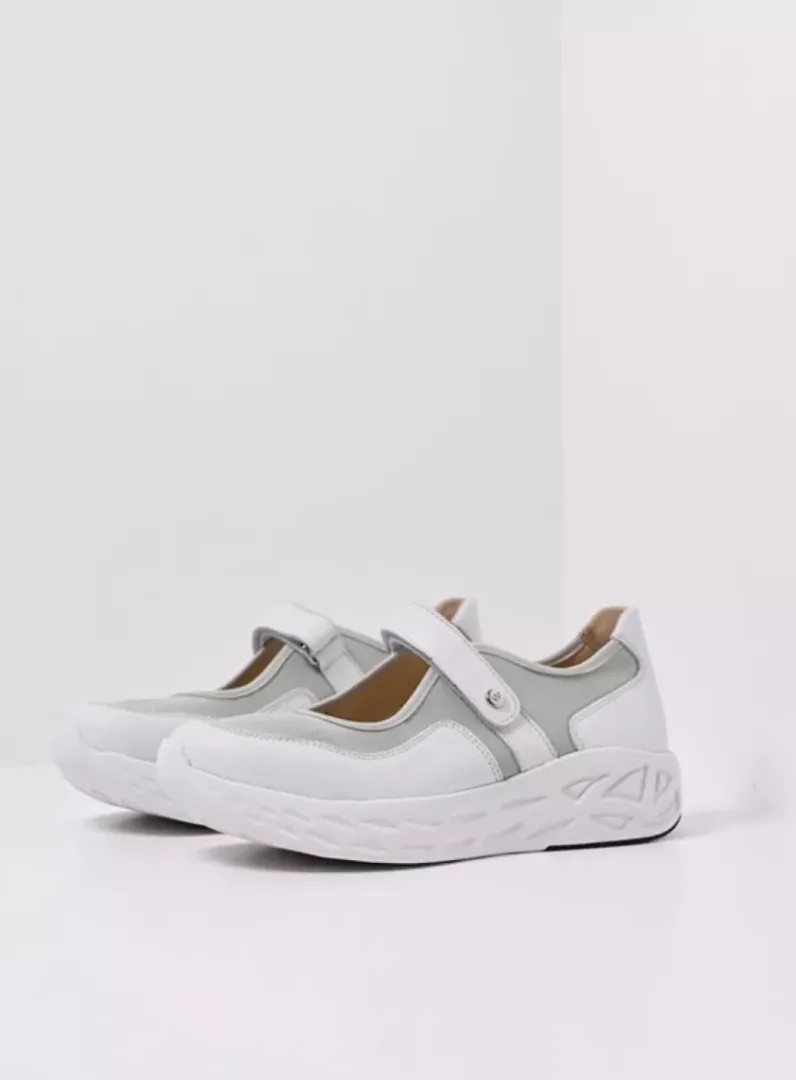 DAMES Wolky Wandelschoenen|Bandschoenen<Spring S2F - wit/grijsgroen combi stretchleer