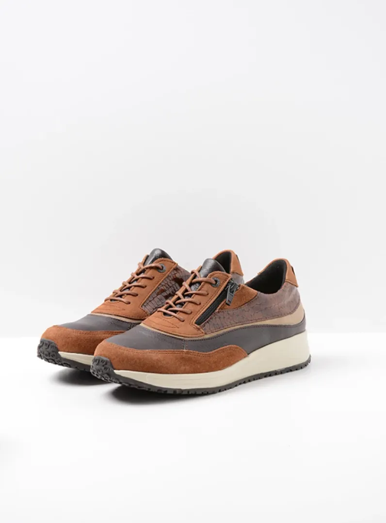 DAMES Wolky Lage Veterschoenen|Sneakers<Sprint - cognac combi leer