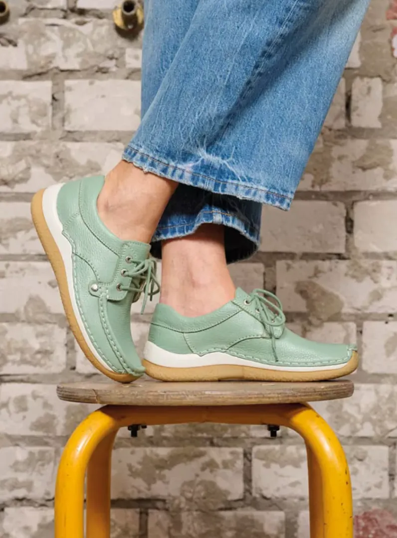 DAMES Wolky Lage Veterschoenen|Sneakers<Taranta - saliegroen leer
