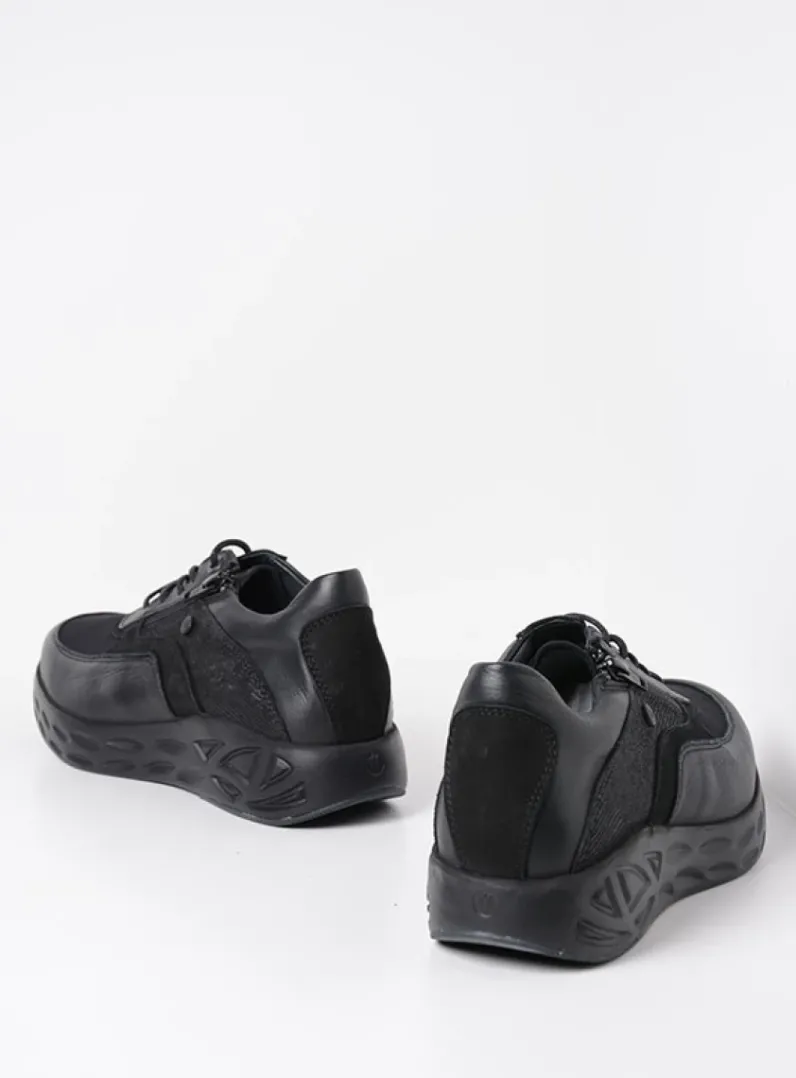 DAMES Wolky Lage Veterschoenen|Wandelschoenen<Vitality S2F - zwart combi stretchleer