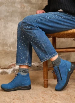 DAMES Wolky Hoge Veterschoenen|Wandelschoenen<Why - atlantisch blauw nubuck