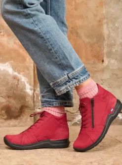 DAMES Wolky Hoge Veterschoenen|Wandelschoenen<Why - bordeauxrood nubuck