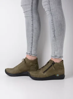 DAMES Wolky Hoge Veterschoenen|Wandelschoenen<Why - pesto groen nubuck