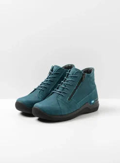 DAMES Wolky Hoge Veterschoenen|Wandelschoenen<Why - petrol nubuck
