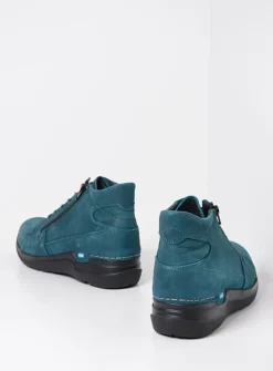 DAMES Wolky Hoge Veterschoenen|Wandelschoenen<Why - petrol nubuck