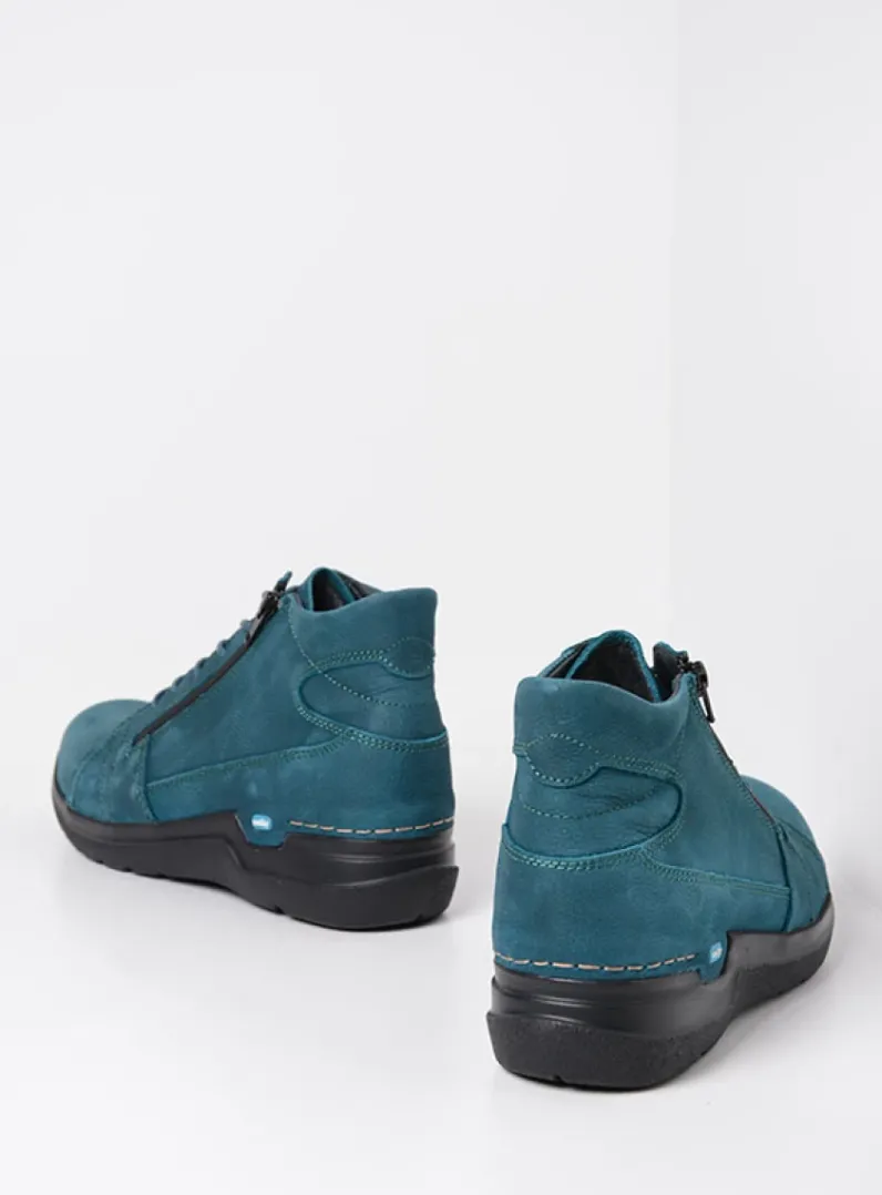 DAMES Wolky Hoge Veterschoenen|Wandelschoenen<Why - petrol nubuck